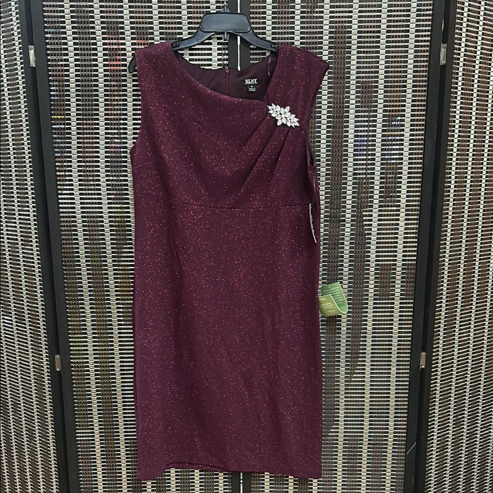 SLNY Red Asymmetrical Cowl Neck Cocktail Dress